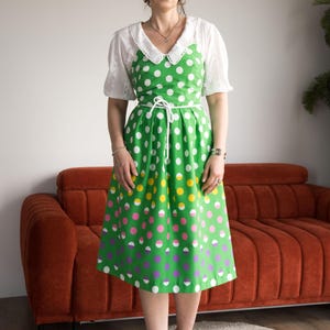 Vintage Green Polka Dot Pin-Up Dress: 50s Midi, Made in USA, S/M