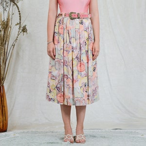Falda viscosa plisada W33 vintage frutas estampado floral vintage de cintura alta boho XXL