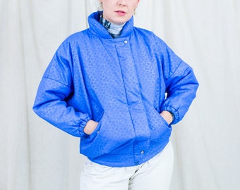 Blue 90s puffy jacket bright puffer vintage women nylon S Small