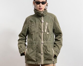 Vintage Y2K Khaki Military Jacket With Faux Fur Hood M - Etsy Denmark