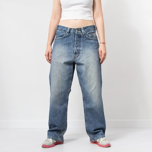 90&#39;s hip hop jeans wide leg Vintage baggy Player One denim women size M/L