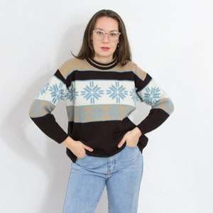 Vintage 90s sweater norwegian pattern wool jumper winter women size S