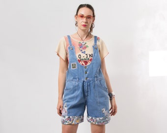 Vintage 80's overalls denim shortalls dungarees women size L