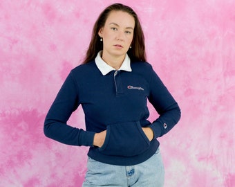 Champion sweatshirt vintage blue polo collared top women XS-M