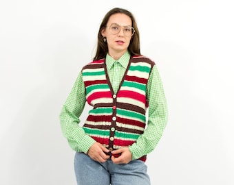 Vintage striped sweater vest in rainbow cardigan L