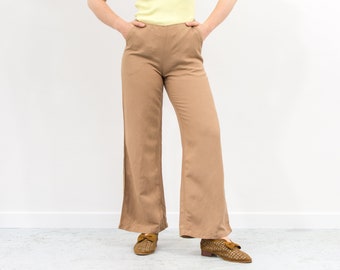 Linen pants bell bottom leg trousers beige summer M/L