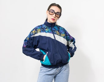 90's track jacket Vintage printed windbreaker women size S/M