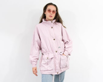 Vintage 90s parka jacket hooded pink windbreaker women size XL