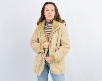 Vintage faux suede jacket beige fake leather fur sherpa southwestern Medium