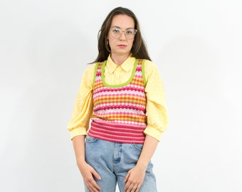 Rainbow wool sweater vest pullover vintage size XXS/XS