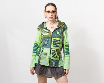 Fairy hoodie Y2K patchwork vintage zip up sweatshirt women size XL/XXL