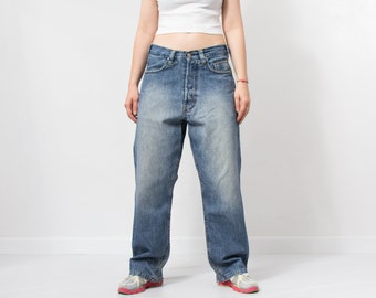 90's hip hop jeans wide leg Vintage baggy Player One denim women size M/L