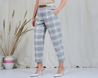 Checkered pants RETRO black white super High waisted trousers retro loose fit leg vintage hipster XXXL