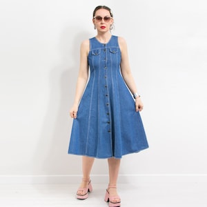 Vintage denim dress 90&#39;s sleeveless jean western women size M