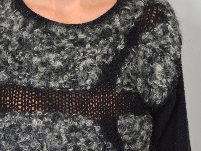 Hairy sweater Vintage Black pullover hairy gray 90s oversized XLXXL
