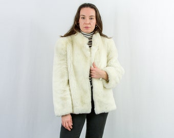 White faux fur vintage 90s jacket coat Jordache winter women S/M