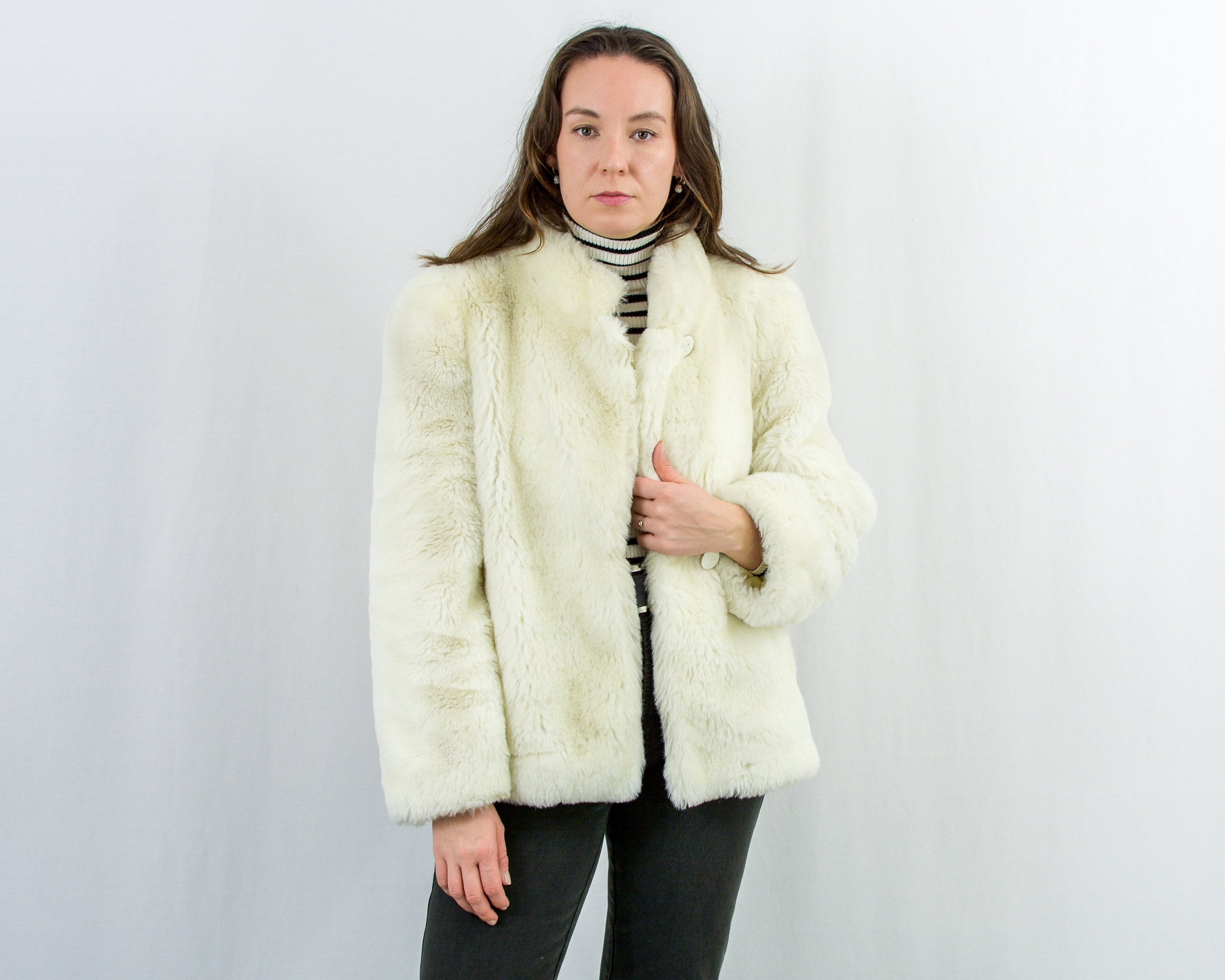 White faux fur vintage 90s jacket coat Jordache winter women White faux fur vintage 90s jacket coat Jordache winter women