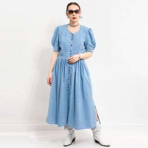 Vintage denim dress puff short sleeve jean western bavarian women size XL