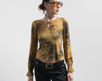Top boho con stampa animalier e floreale, stile Y2K, con lacci e tessuto elasticizzato, taglia S/M