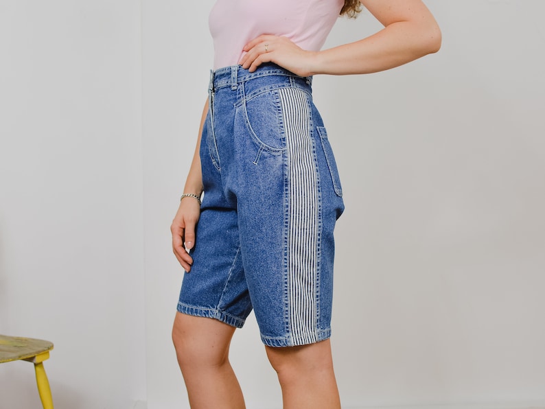 MEXX shorts 90/'s W29 mom jeans vintage striped super high waist jeans blue jeans rocker women ML