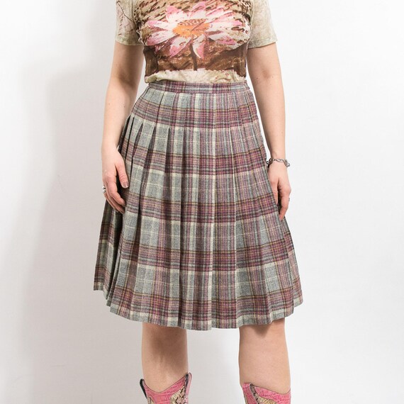 Jupe Plissée à Carreaux Grise Alice Collins – Femme, Taille 12, Longueur Genou – Parfait état