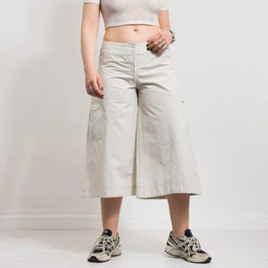 Vintage kurze Schlaghose | Low Rise Capri Hose | Wanderbaumwolle Damen Gr. L