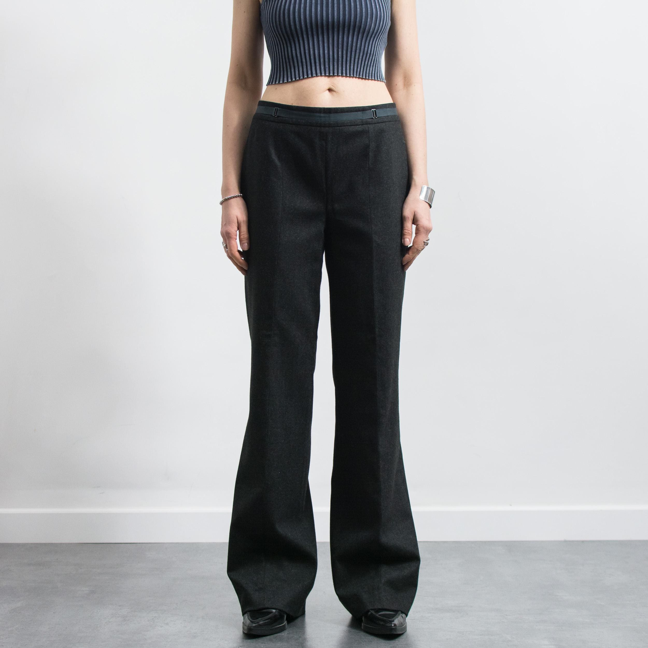 Vintage Wool Cashmere Flared Trousers Minimalist Gray Pants L/XL