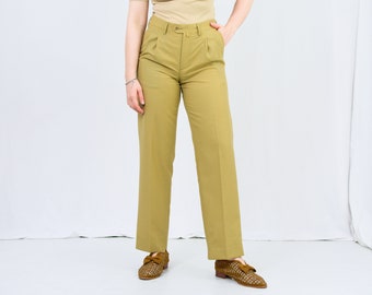 Mustard suit pants W32 L31 wool trousers beig vintage minimalist high waist L Large