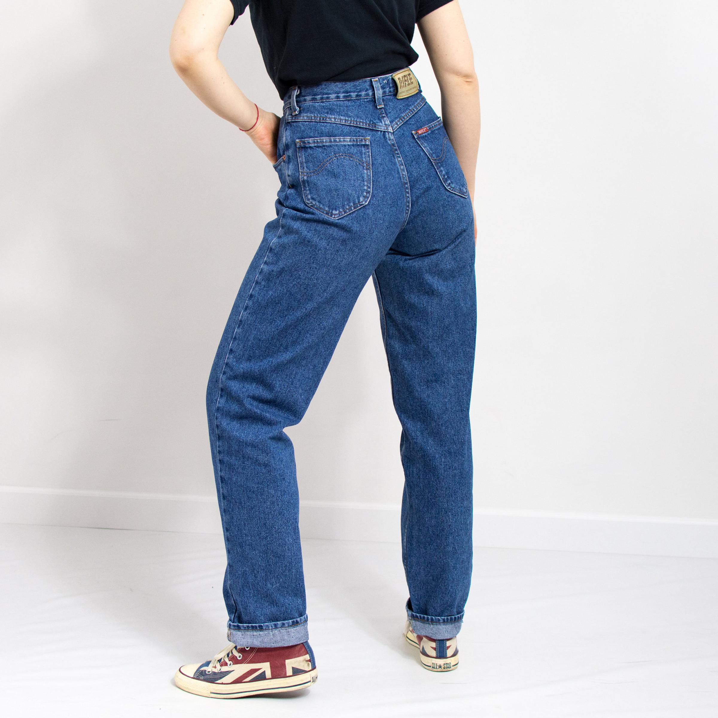 90's Mom Jeans Extra Long Leg Tapered Denim Blue Size W30