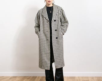 Vintage 80s Tweed Wool Coat Retro Overcoat M