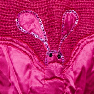 Butterfly sweater pink vintage 80's raspberry retro reglan slleve 3/4 pullover oversized one size L-XXL image 4