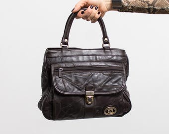 Vintage Patchwork Leather Handbag in Brown Women