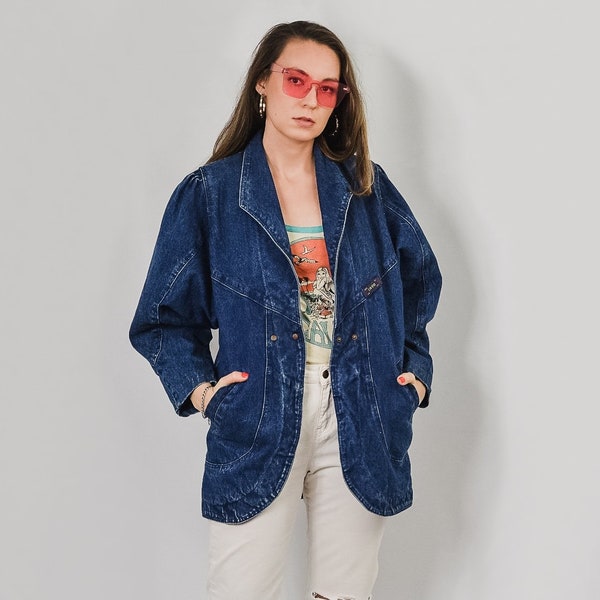 80 ' s veste Jean fausse peau de mouton doublure manteau oversized parka rétro hipster bleu jean pour femme L Large