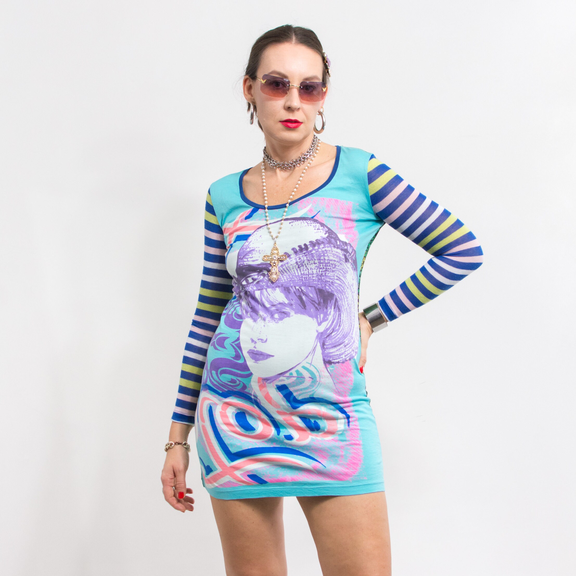 custo barcelona mini dress CUSTO Barcelona ~ Y2k 60s Print Mini Dress  fruitiga