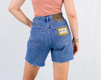 Super high waist shorts W31 cutoffs vintage cut off blue jeans zip fly L Large