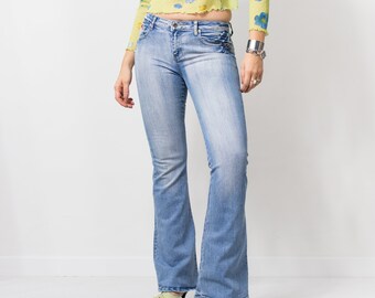 Y2K embroidered jeans Vintage bell leg denim low waist women size M
