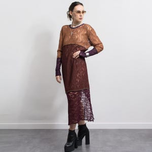 Vintage Lace Sheer Dress Oversized Tunic Long Sleeve Rayon - Etsy