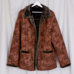 Faux Wildleder Jacke gefälschte Pelz gedruckt Bronze Vintage künstliche XL Bild 9
