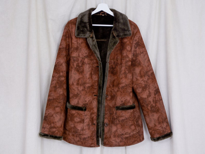 Faux Wildleder Jacke gefälschte Pelz gedruckt Bronze Vintage künstliche XL Bild 9