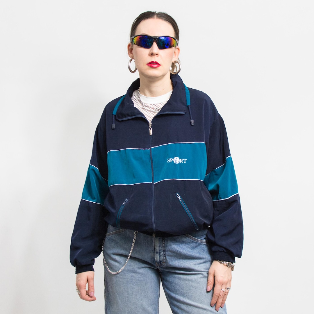 Vintage 90's Track Jacket Oversized Windbreaker Shell Women Size L
