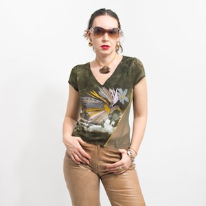 Top Y2K manga corta estampado malla mujer talla S/M