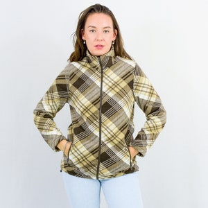 Plaid fleece jacket full zip sweatshirt vintage lined warm Medium
