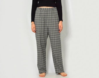 Pantalon à carreaux noir blanc super haute pantalon taille haute jambe ajustement lâche rétro vintage hipster rétro XXXL