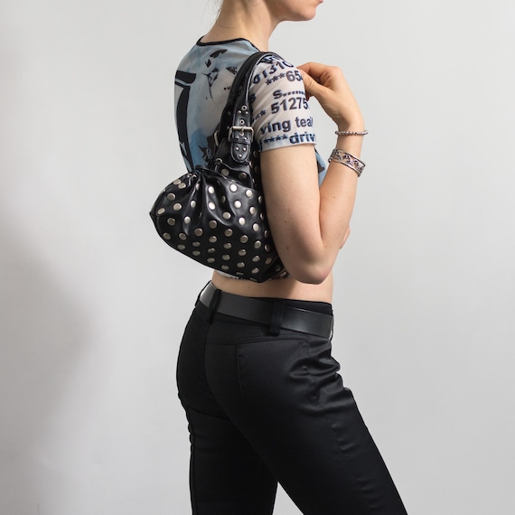 Studded Faux Leather Mini Bag Y2K Black Retro Purse - Etsy