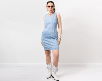 Vintage 90er Mini Kleid blau ärmellos Normcore Frauen Größe M/L