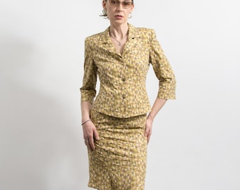 Vintage 90er Jahre Rock Anzug Set Geometrischer Print Tailored Fit S