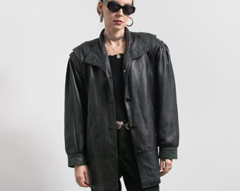 Vintage 80s Jacket | Size M | Leather | Black | Statement Jacket