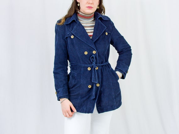 Navy blue corduroy jacket vintage 90s cropped tren