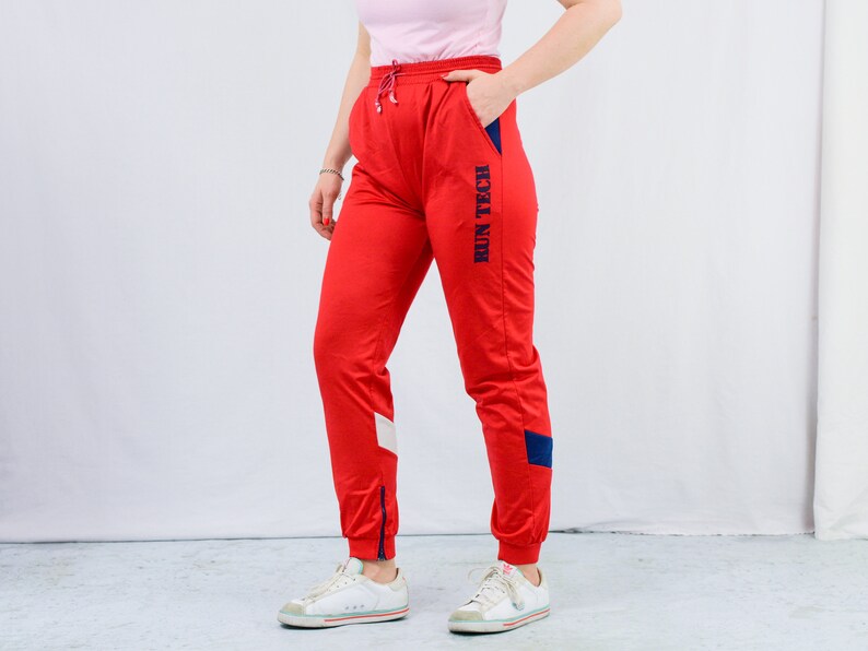 Red track pants 90s vintage sweatpants old school training gym athletic M/L image 1