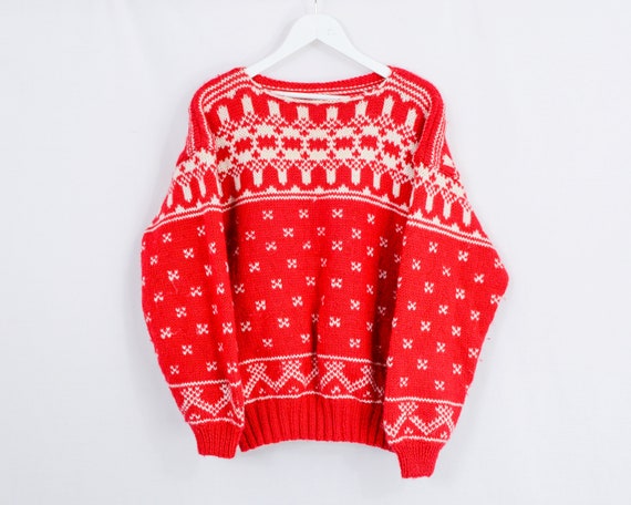 Vintage Red Norwegian Sweater Oversized 
